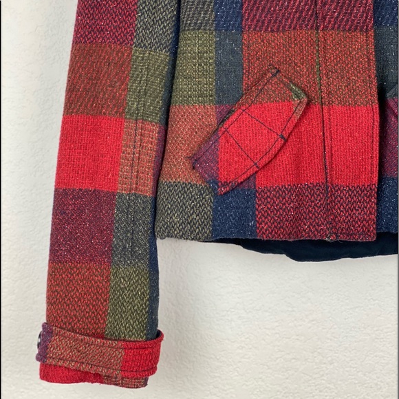 Hollister Jacket Plaid Wool Blend Faux Fur Trim Zip Up and Button Up Coat Sz XS - Picture 5 of 16